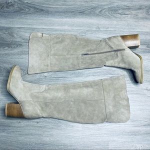 Sandy Beige Suede Leather Knee High Heel Boots